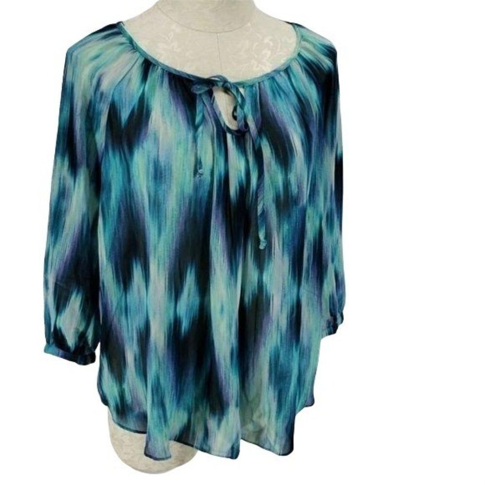 Zac & Rachel Women's Tie Dye Boho Peasant Blouse Quarter Sleeve Size Small